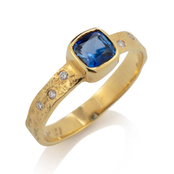 Bead & Rail Ring with Sapphire