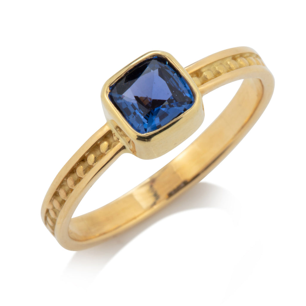 Bead & Rail Ring with Sapphire