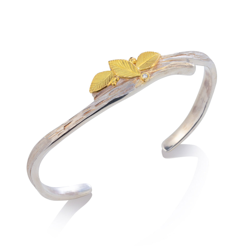 Driftwood Cuff with 18K Leaves