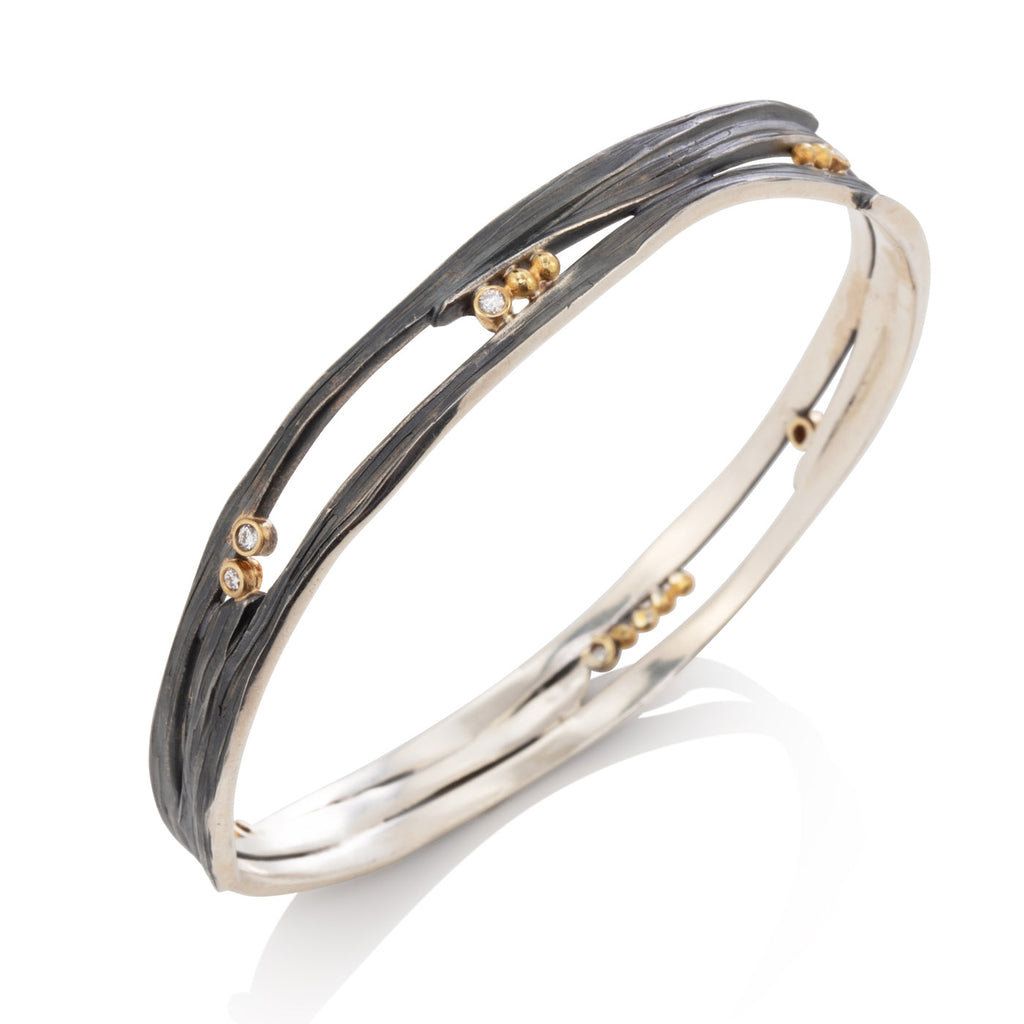 Driftwood Bangle in Silver & Gold with Diamonds