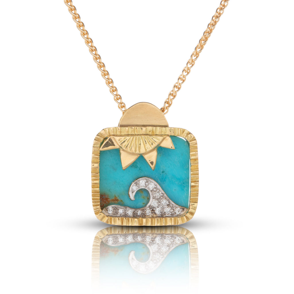 Turquoise Seascape Pendant with Sun