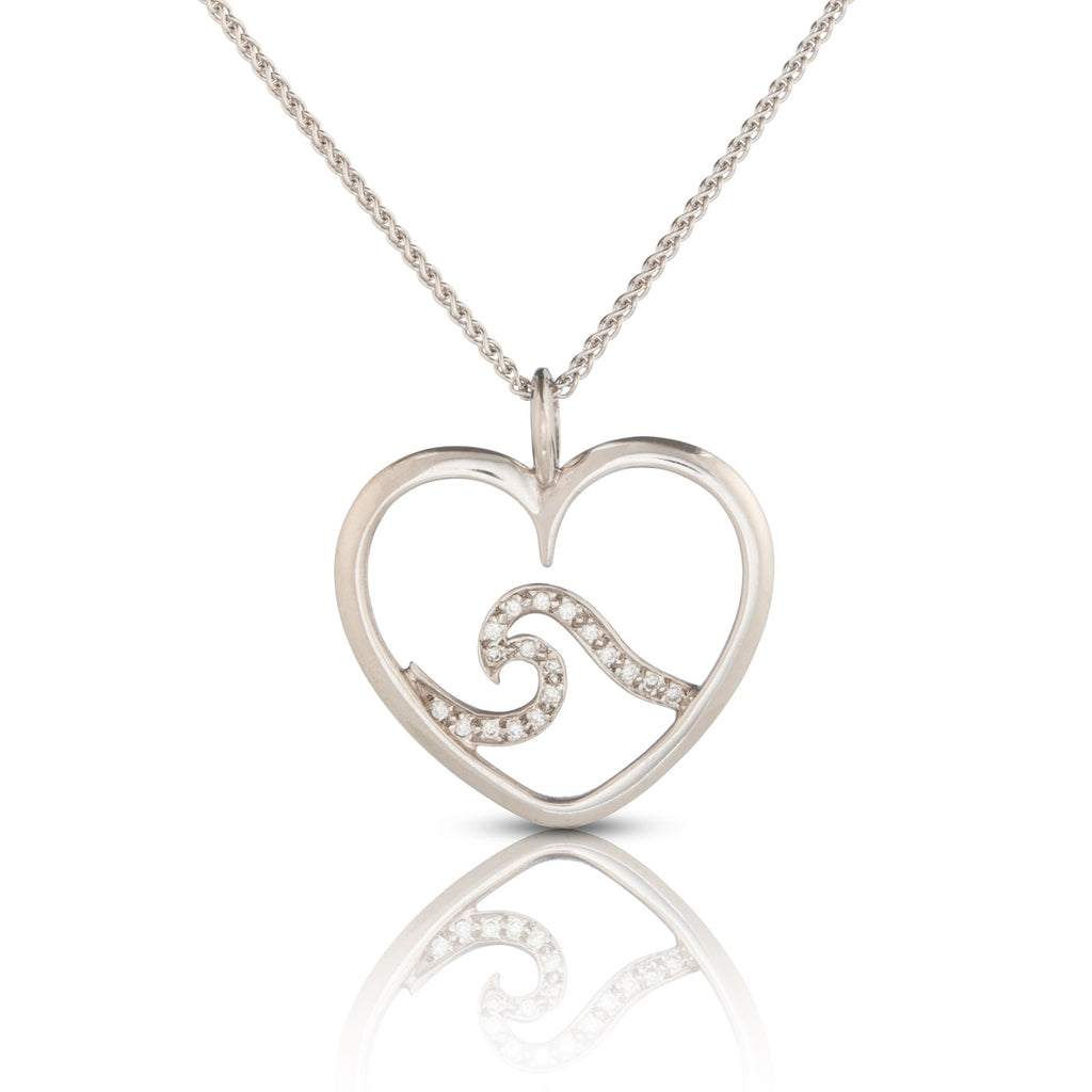 Signature Ocean Wave Heart Pendant in White Gold with Diamonds