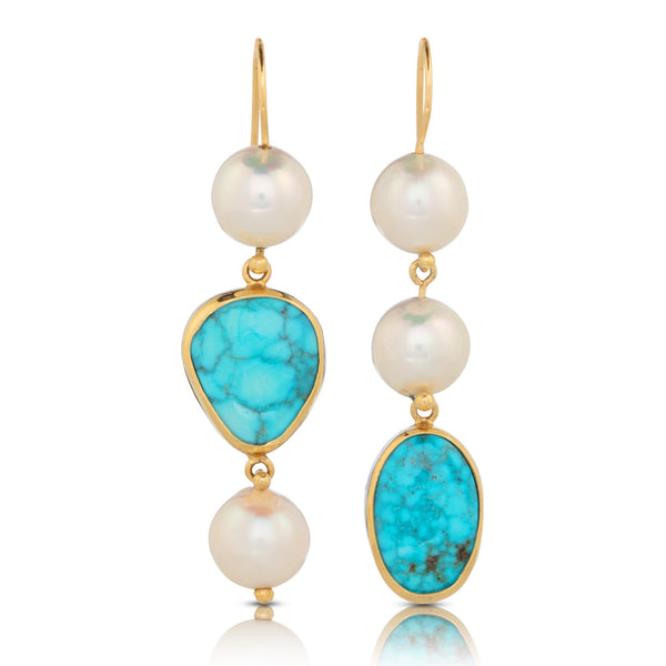 Turquoise & Pearl Drop Earrings