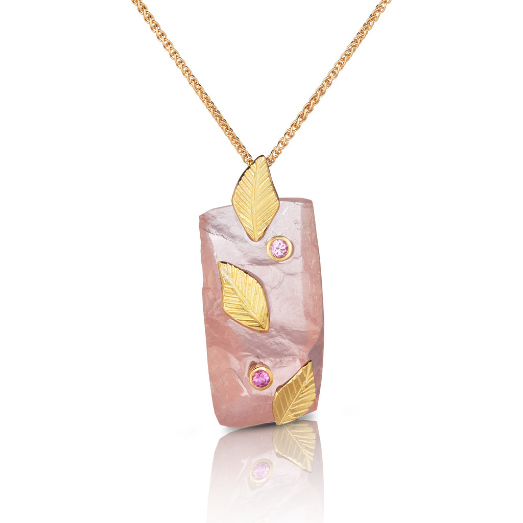 Falling Leaf Rose Quartz Pendant