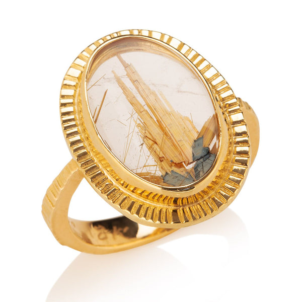 Gold Ring with Rutilated Quartz