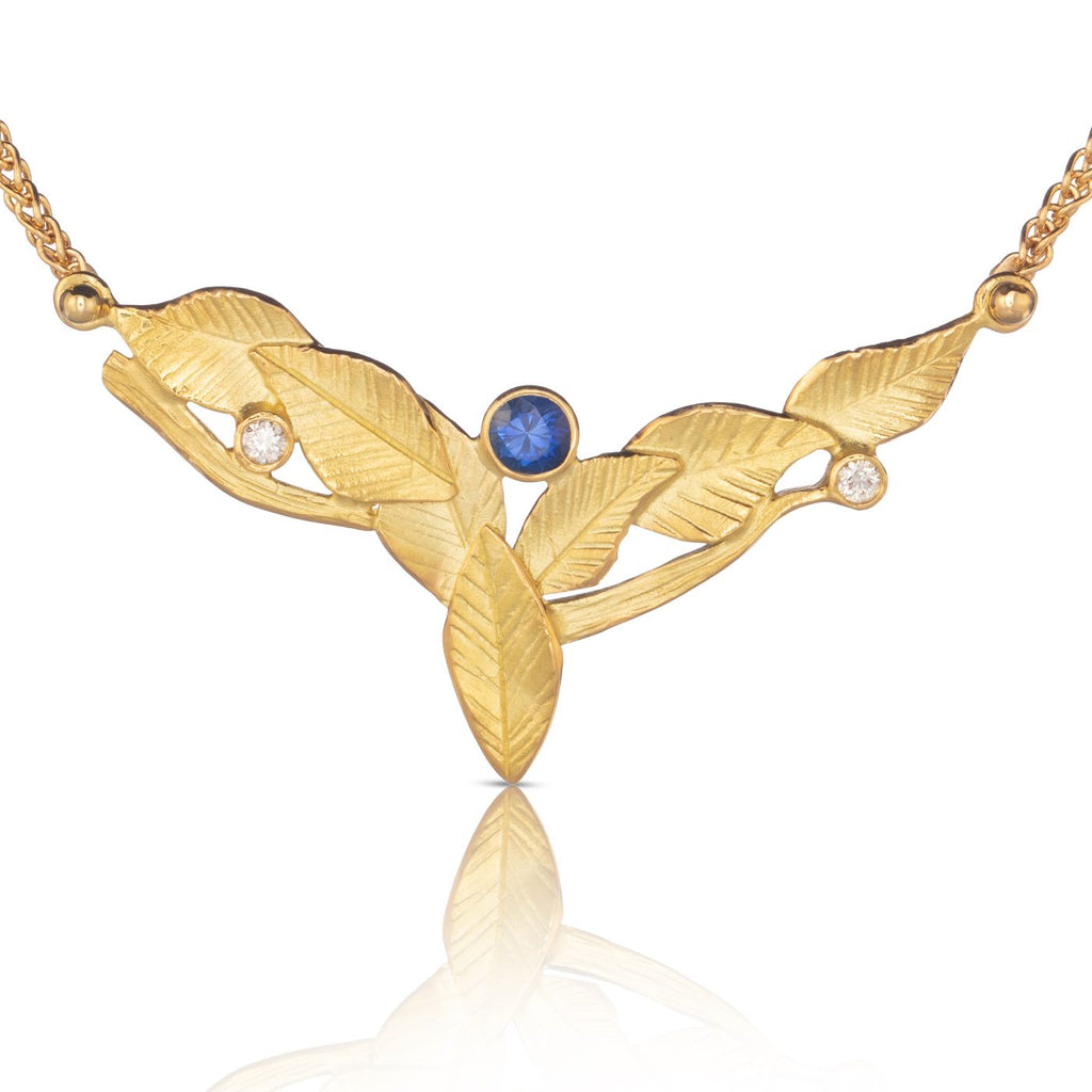 Leaf Necklace with Sapphire