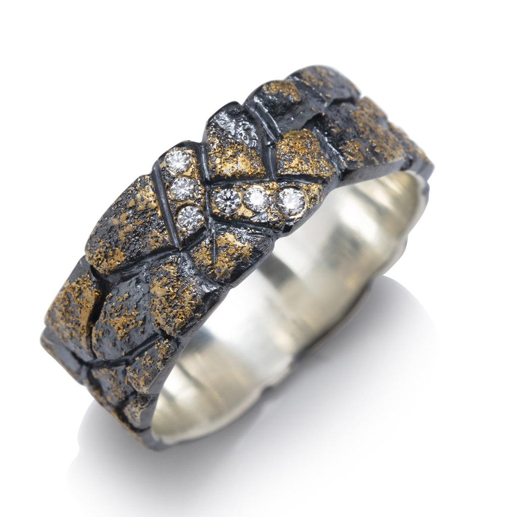 Rock Wall Ring with Diamonds