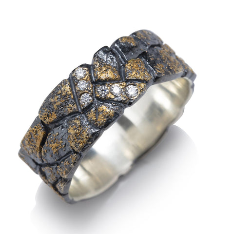 Rock Wall Ring with Diamonds