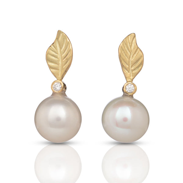 Pearl Leaf Stud Earrings