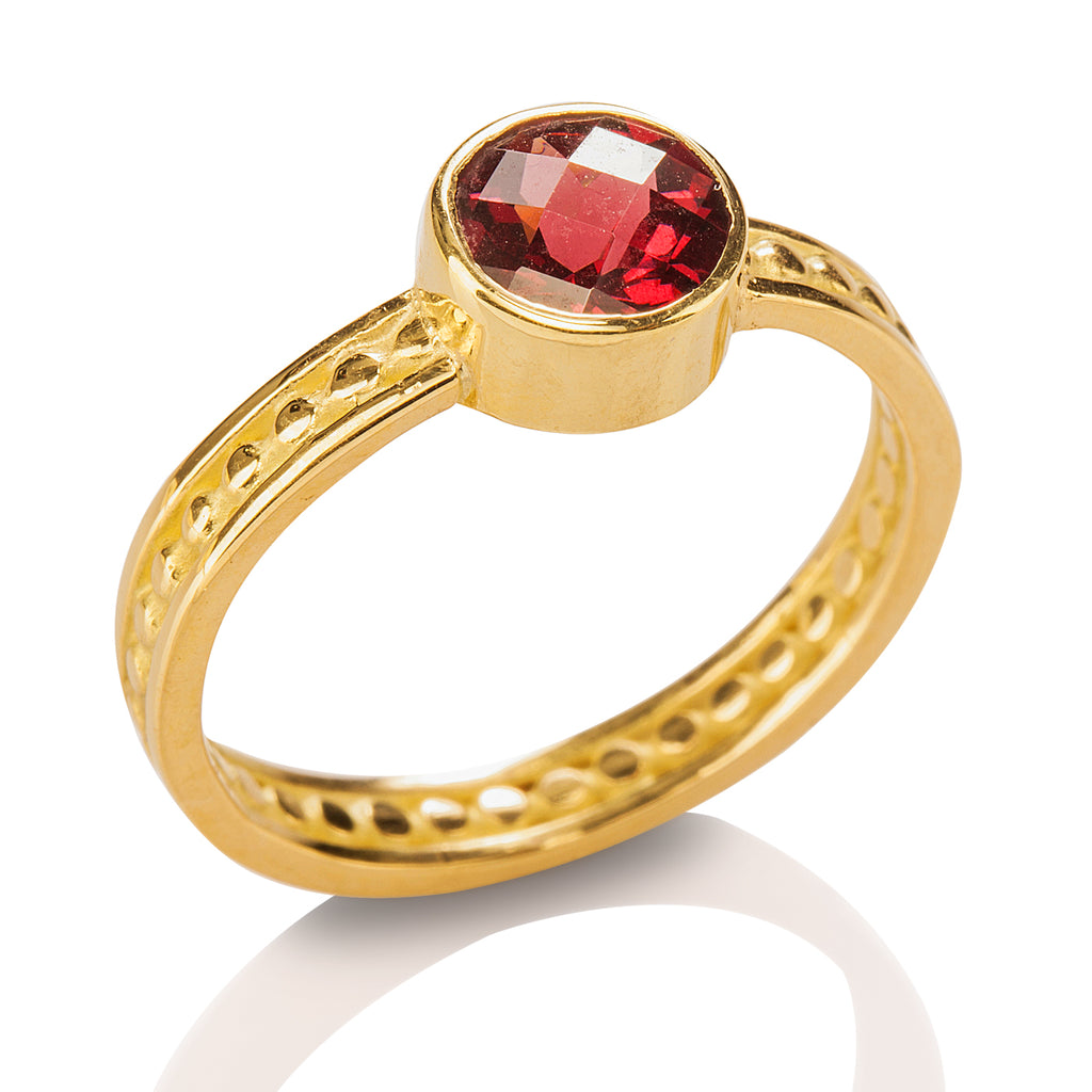 Bead & Rail Garnet Ring