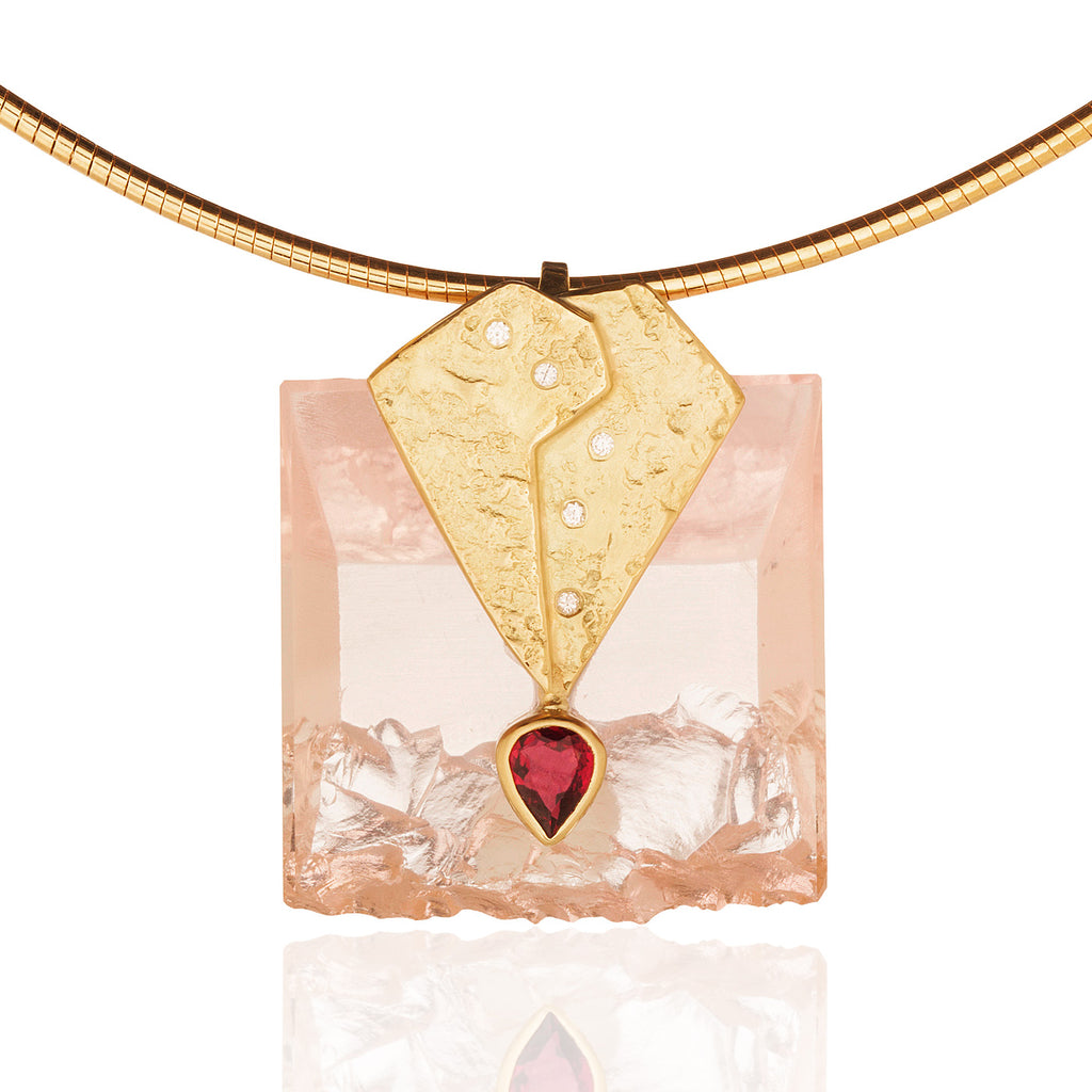 Rose Quartz & Pink Tourmaline Rockhammered Pendant