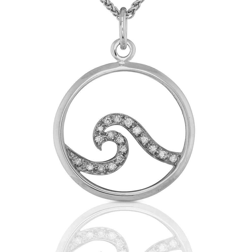 Ocean Pavé Wave Pendant in White Gold