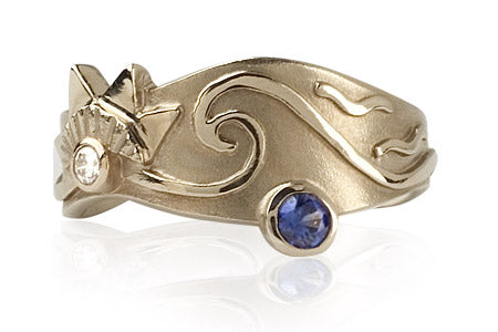 Narrow Ocean Sapphire Ring
