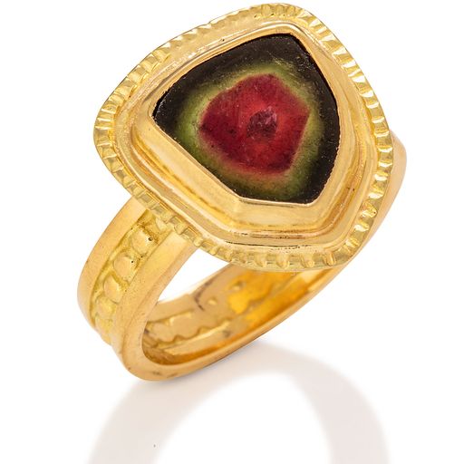 Bead & Rail Ring with Watermelon Tourmaline