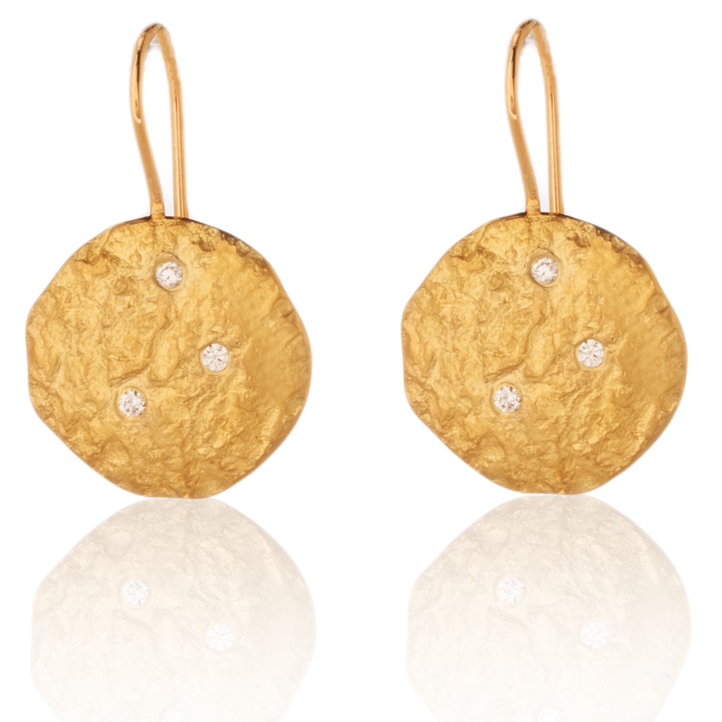 Rockhammered Diamond Disc Drop Earrings