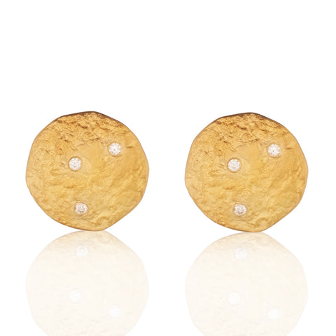 Rockhammered Diamond Disc Stud Earrings