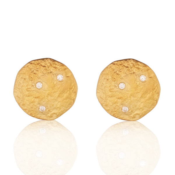 Rockhammered Diamond Disc Stud Earrings