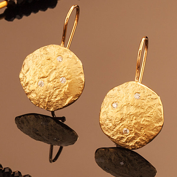 Rockhammered Diamond Disc Drop Earrings