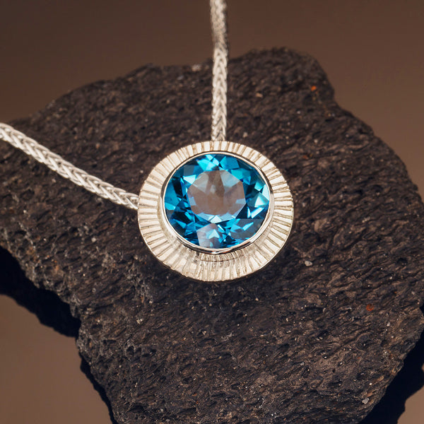 Chip-Hammered Blue Topaz Pendant