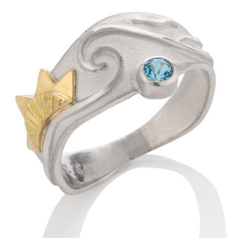 Ocean Ring with Gold Sun and Blue Topaz
