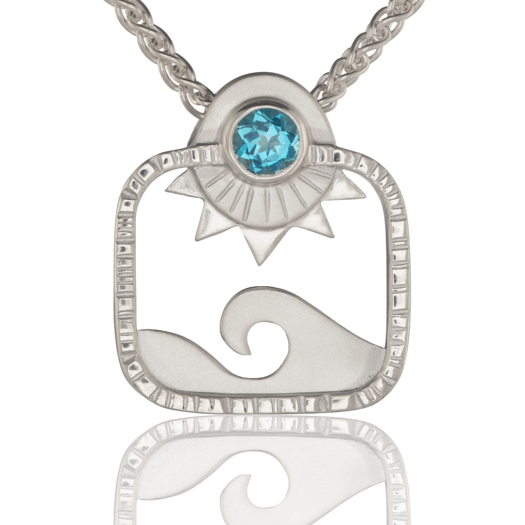 Blue Topaz Square Seascape Pendant