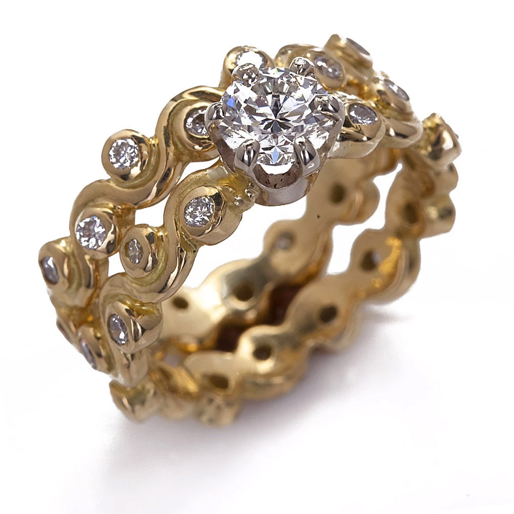 Wave & Bezel Wedding Set